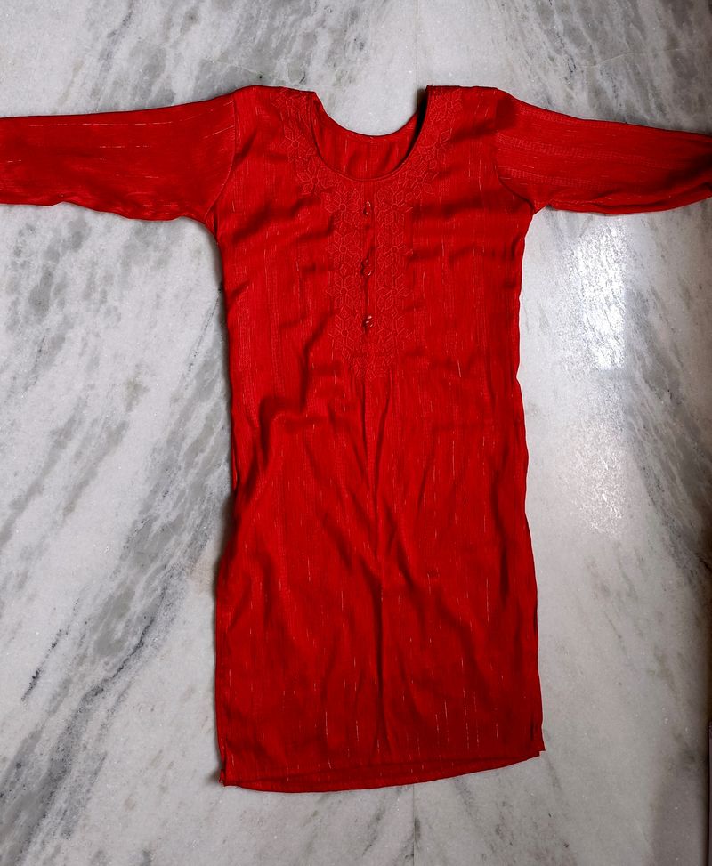 Red Embroidered Kurta