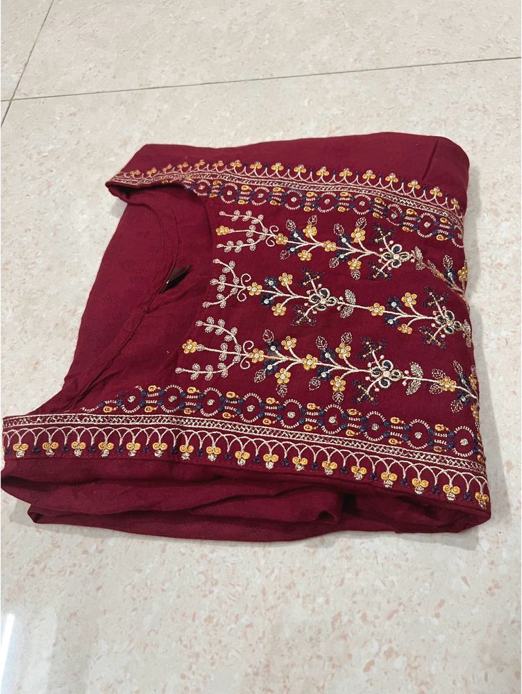 Beautiful Maroon Embroidered Ankle Length Kurta