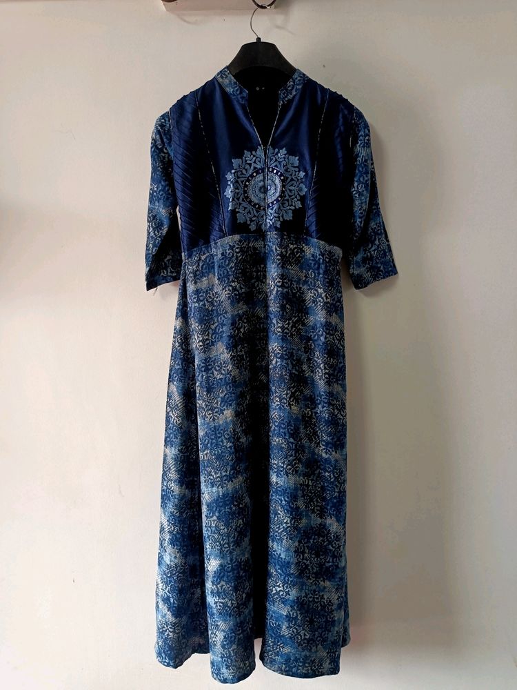 Printed Kurta Top For Women(Navy Blue)