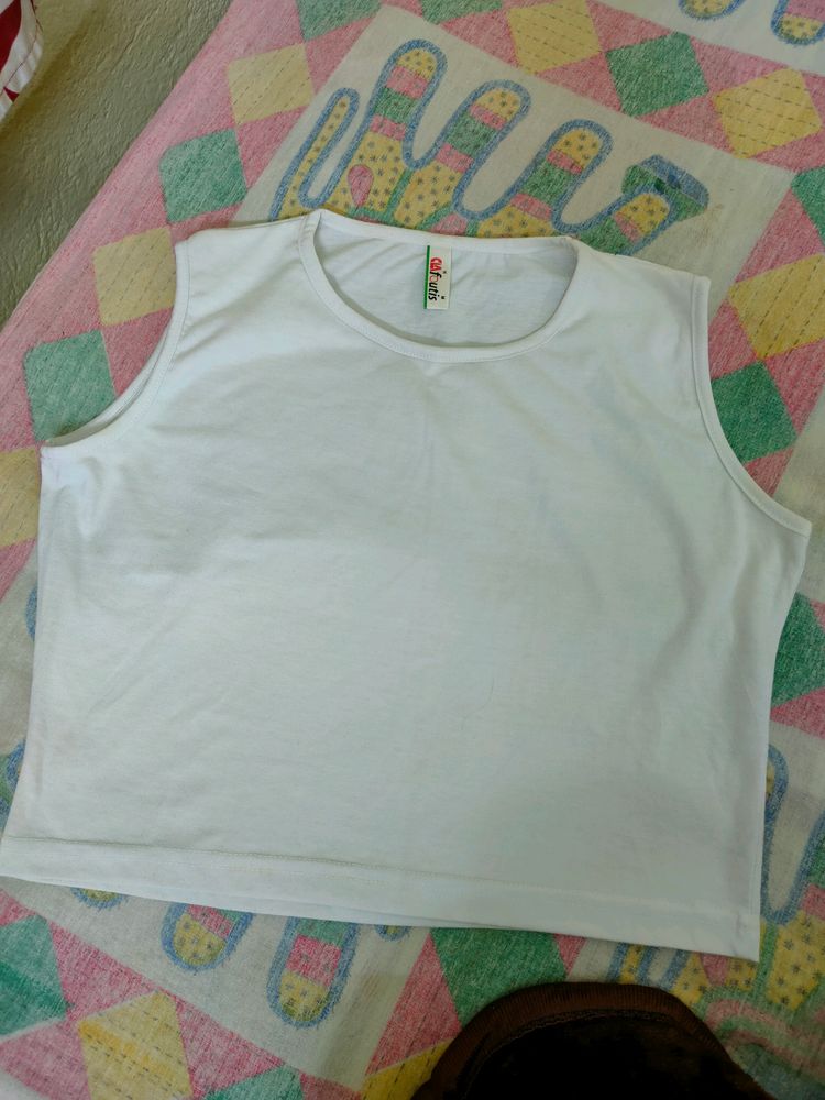 Casual Sleeveless Solid Women White Top