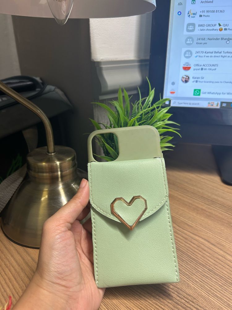 Green Iphone 11 Case With Wallet Attached