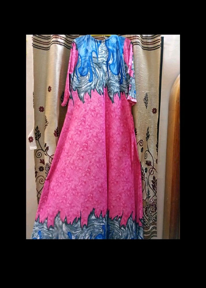 Beautiful Blue And Pink Designer Maxi Kurti