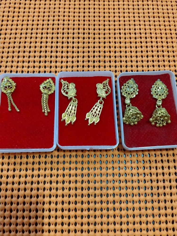 Golden Ear Rings And Jhumki