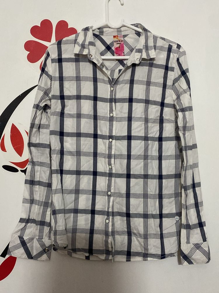 Spykar White Checked Shirt (women)