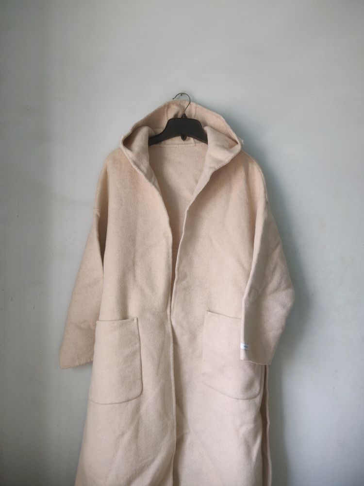 Hooded Beige Long Coat