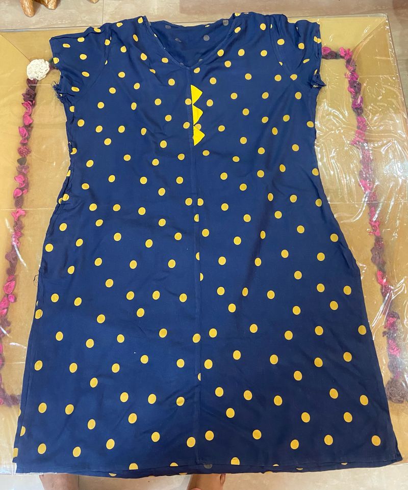 Blue And Yellow Short Kurta