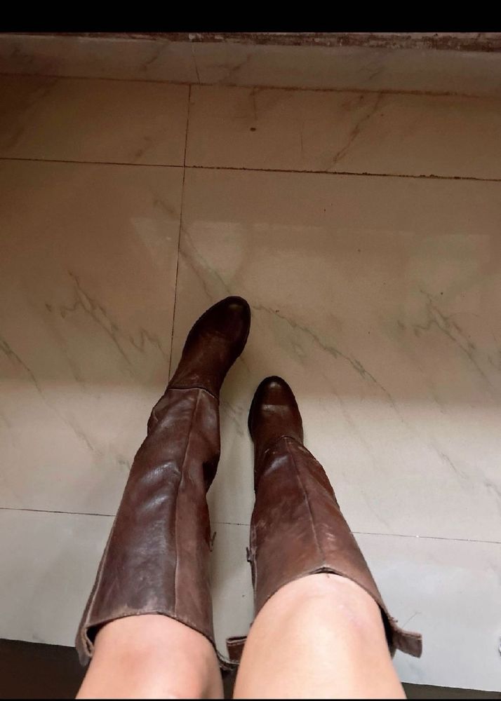 Leather Boots Knee Length Size 37