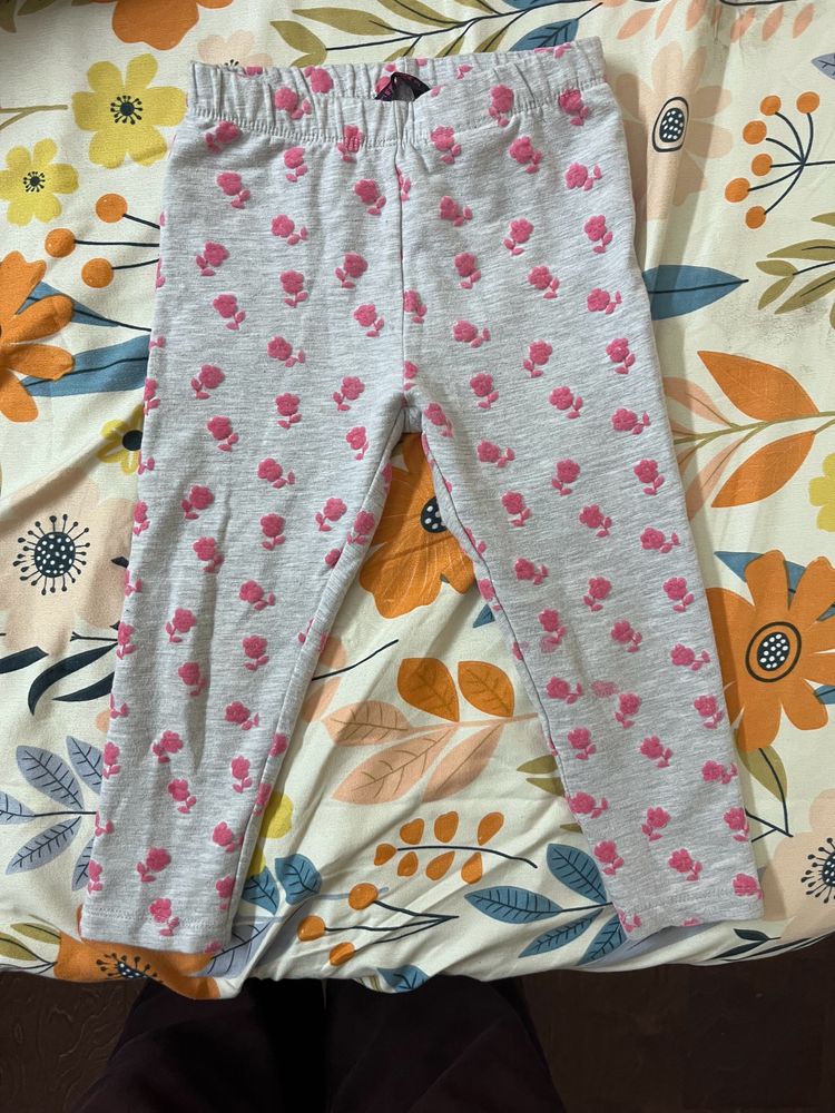 Girl Bottom Legging 2-4 Year Old. Grey And Pink.