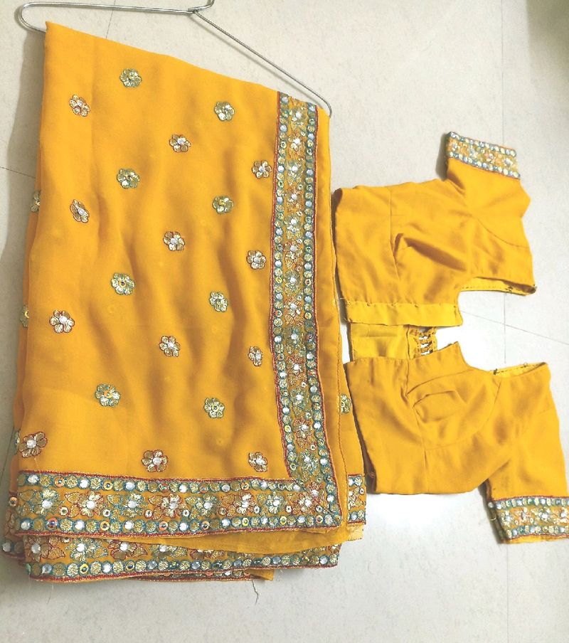 💛 Yellow Tikka Work Saree 💛