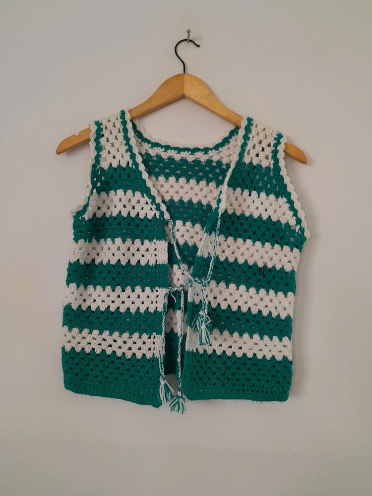 Green White Crochet Top