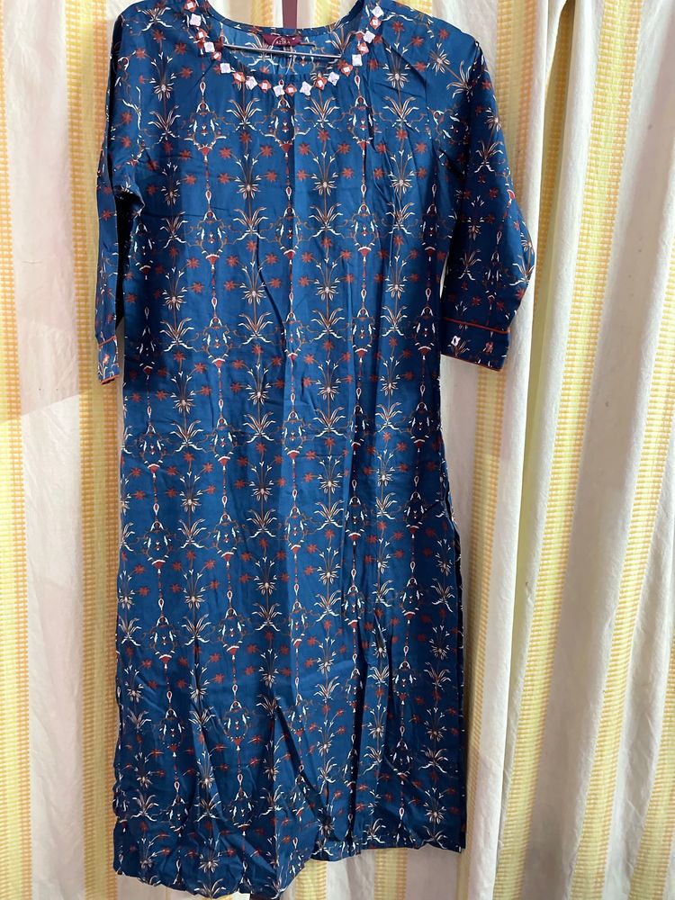 Blue and Red Kurti with Mirror work