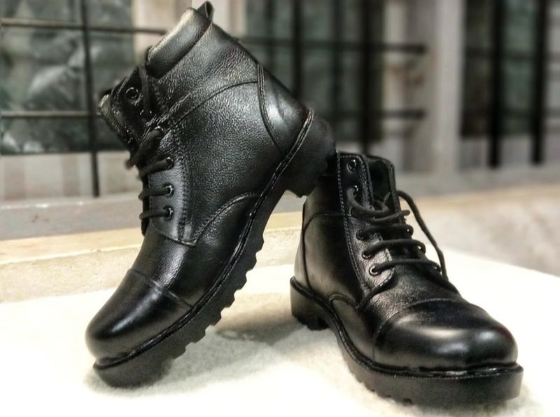 XHUGOY CHAIN LACE-UP COMBAT POLICE DMS BOOT BLACK