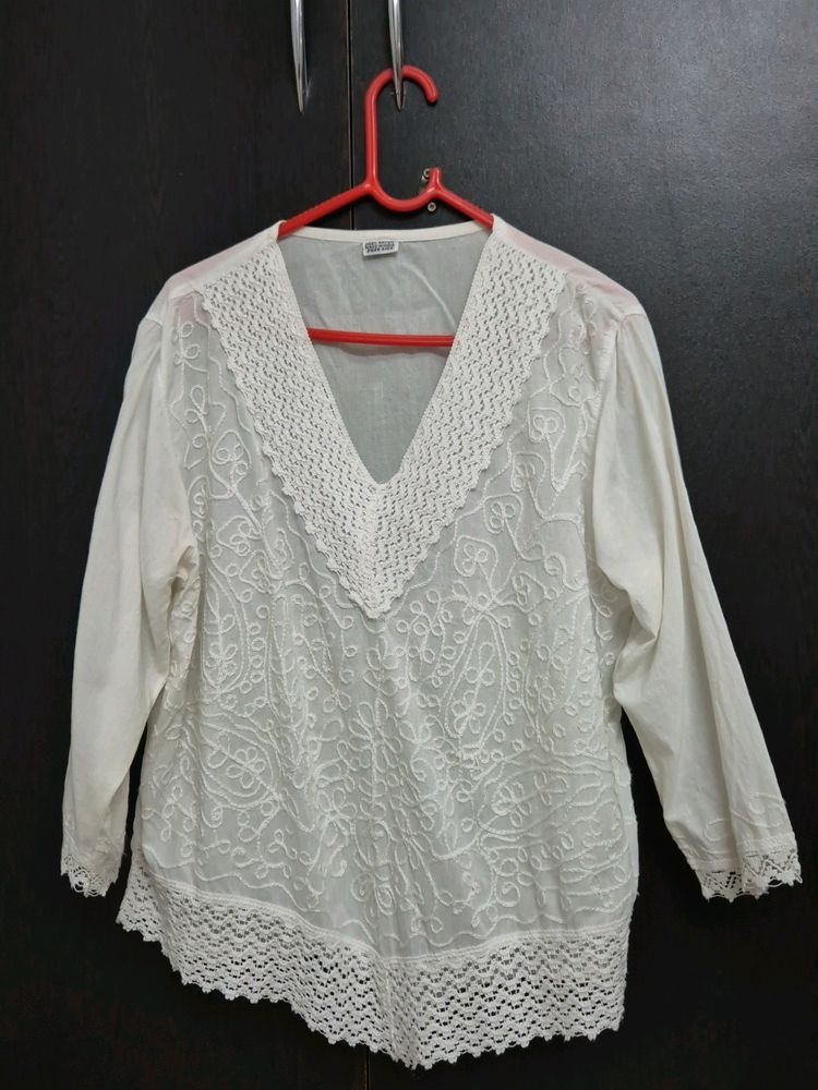 White Embroidered Kurti