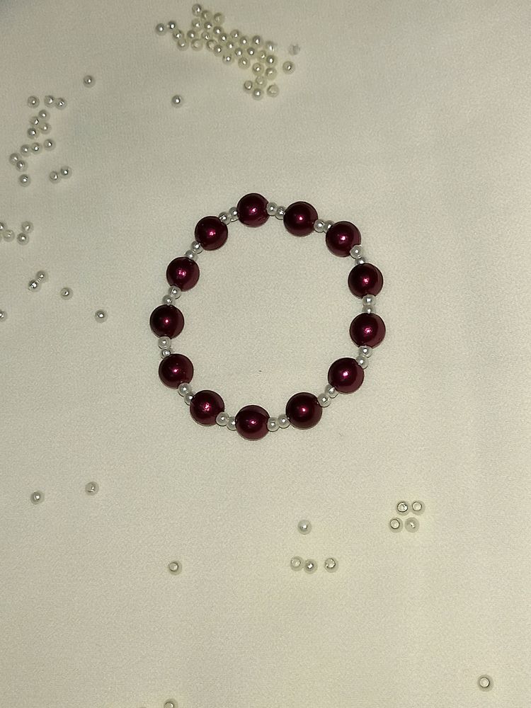 Maroon-White Beads Bracelet