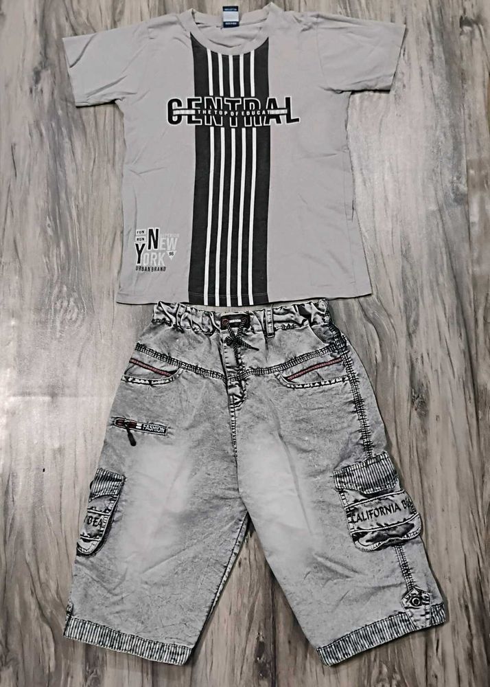 Boys T-shirt & Cargo Jeans (Stretchable) COMBO