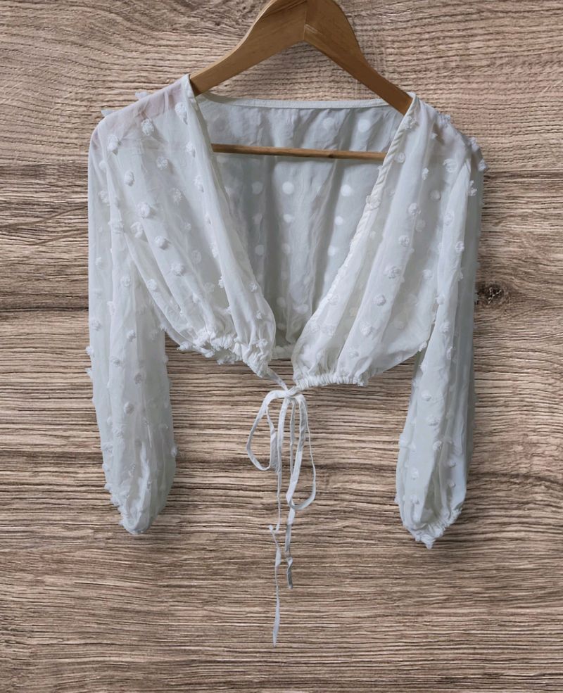 Korean White Front Knot Top