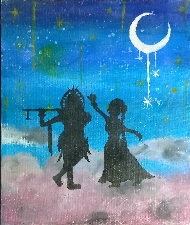 Canvas Board Painting Of Shree Krishna And Radha