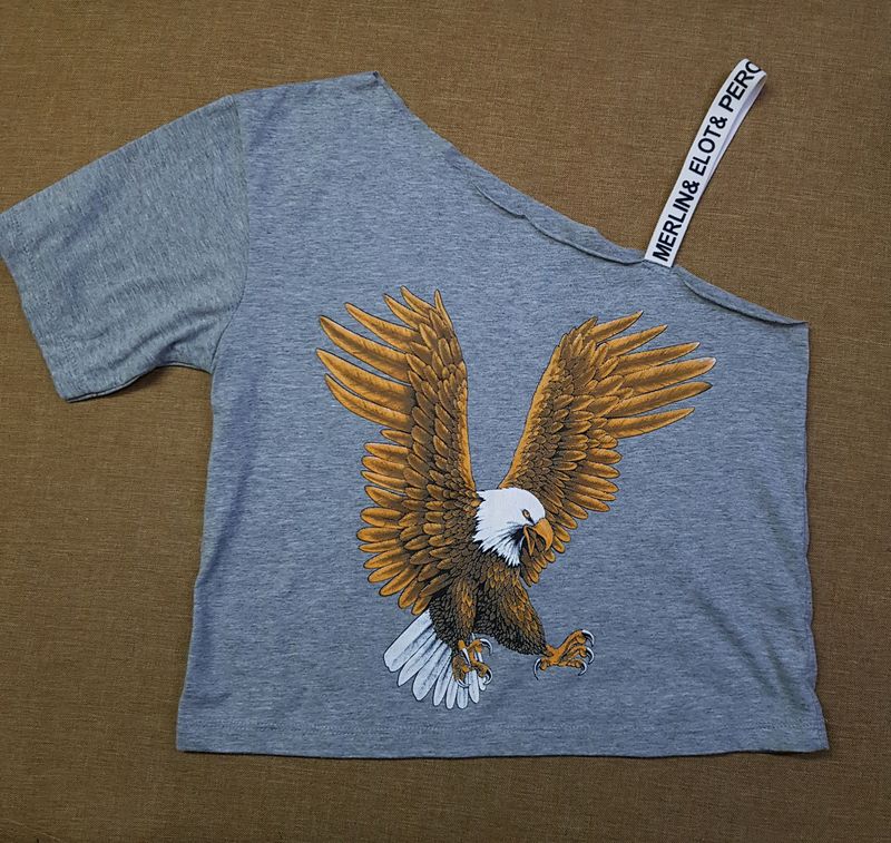 Sexy Off Sleeve Eagle Gray Crop Top