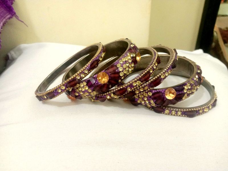 Purple Kundan Bangle Set