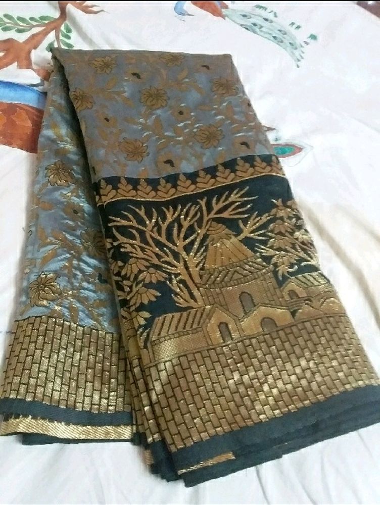 Gorgeous Black Grey Combination Saree