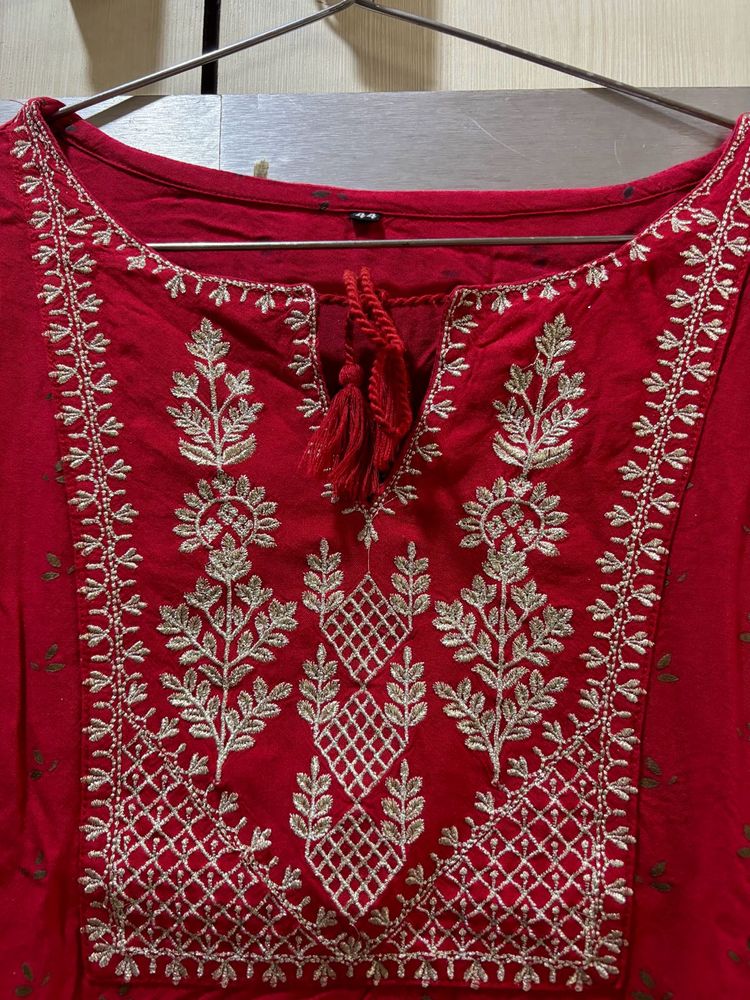 Embroidered Red Kurta