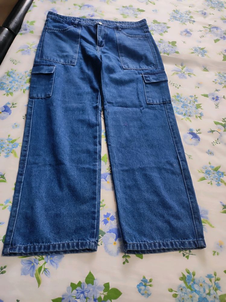 Denim Cargo Pants, Size 34 (Dark Blue)