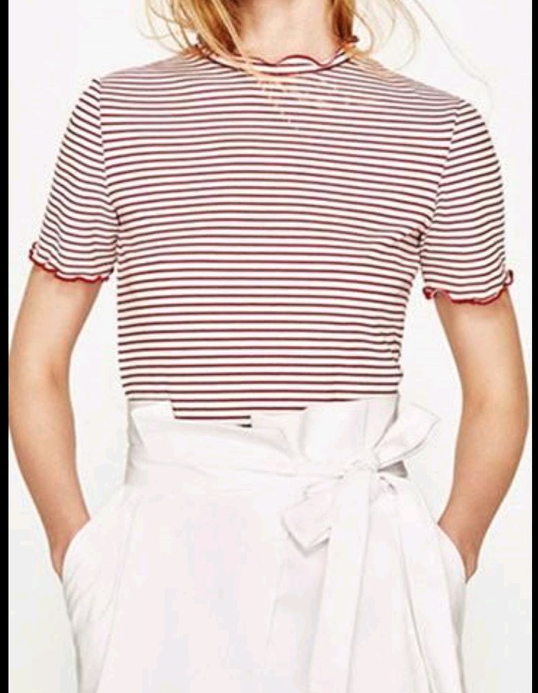 Pinteresty Zara Red White Striped Crop Top