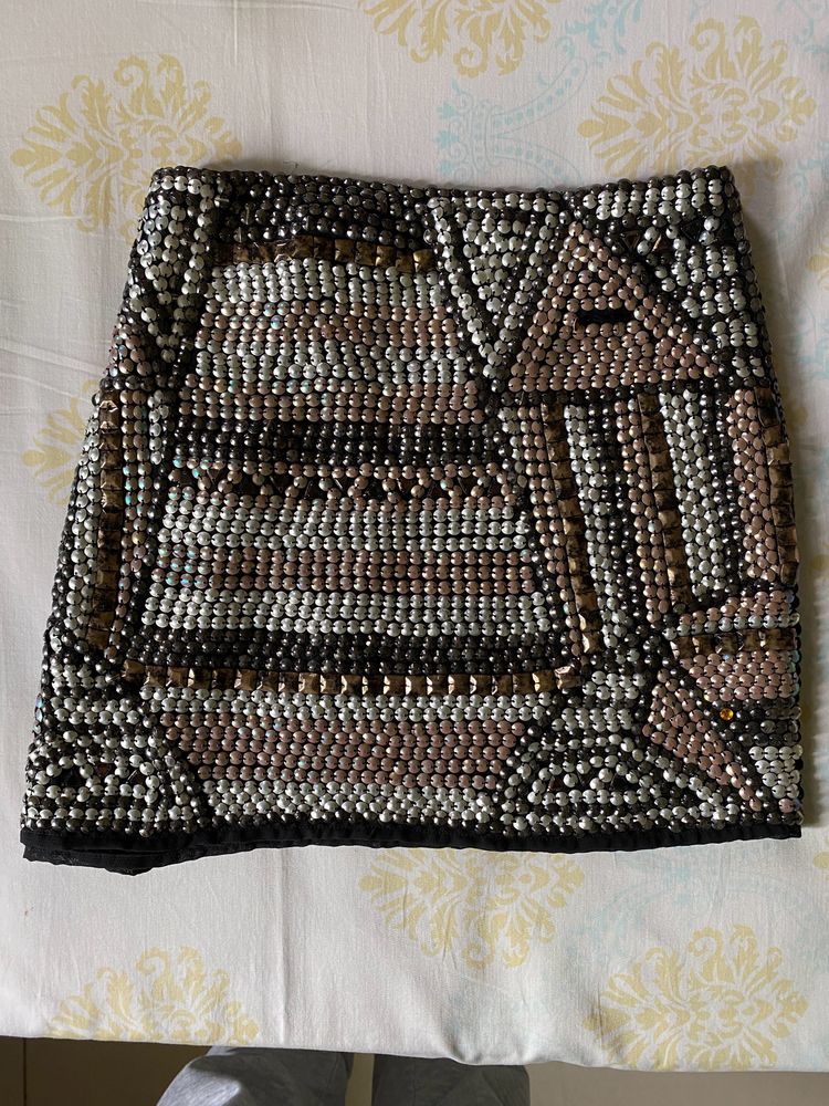 Black Sequinned Party Mini Skirt