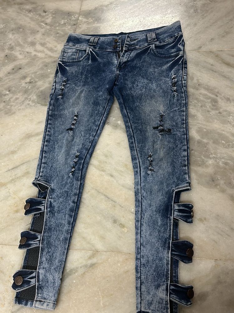 Blue Jeans With Designed Pattern