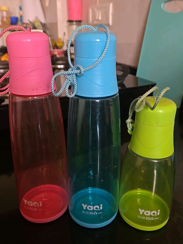 Set Of 3 Water Bottles - Pink, Blue & Green