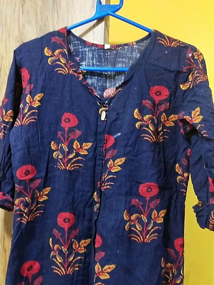 Navy Blue Kurti Print Flowers