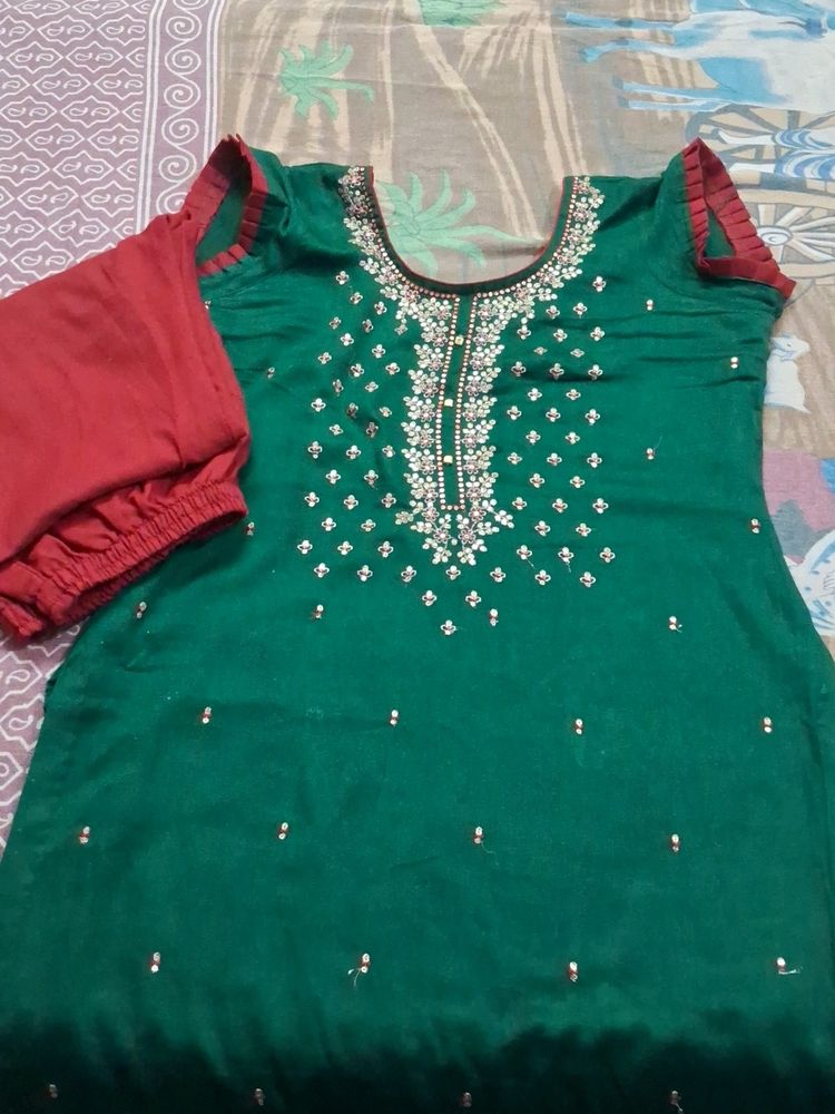 Punjabi  Suit Full Khdai Jri Work 1 Time Use New