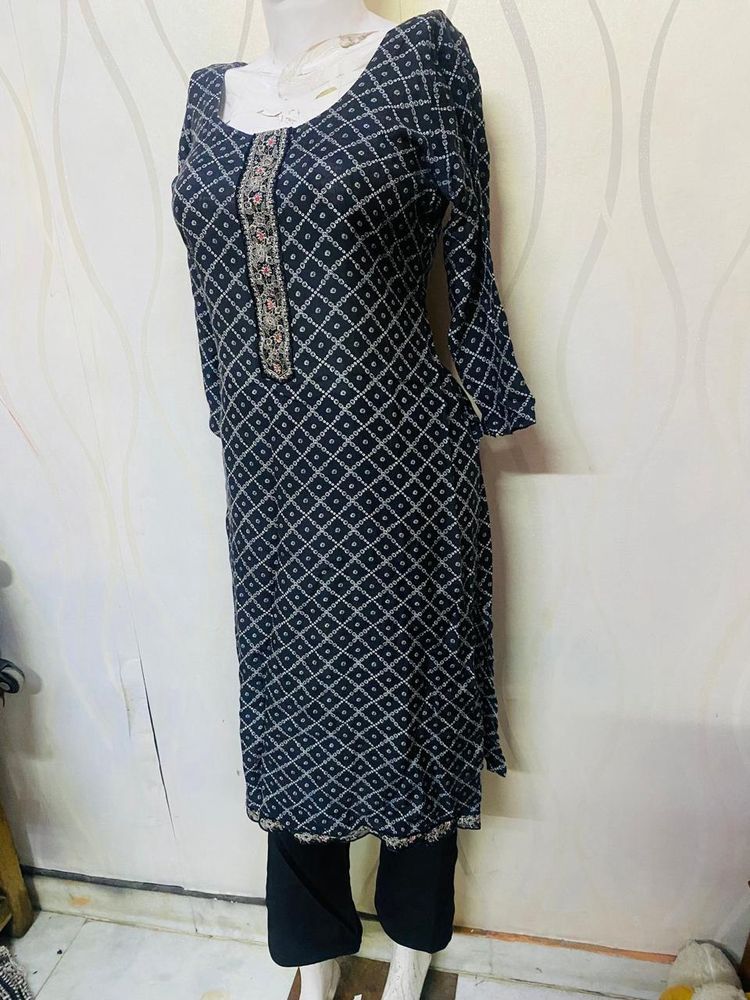 Black Color Printed Kurta Trauzer