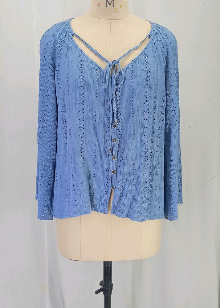 New Eyelet Blue Top