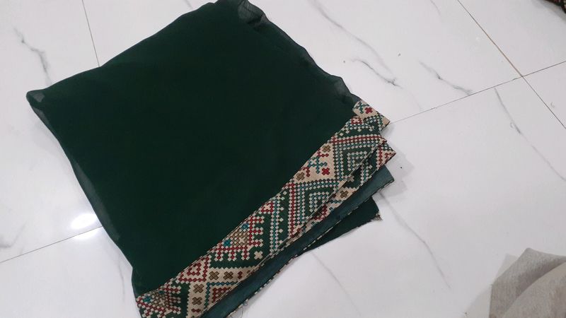 Plain Green Saree