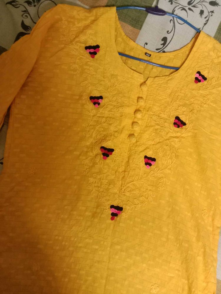 Yellow Embroidery Kurti