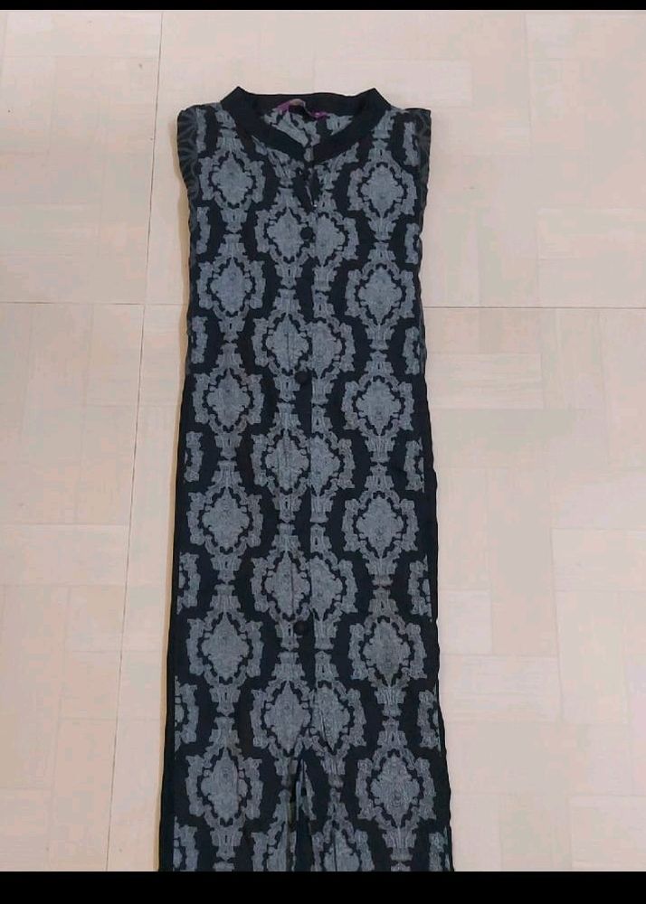 Libas Printed Black Front Slit Kurta