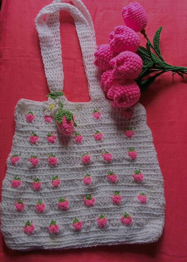 🌸Crochet Strawberry 🍓 Tote Bag 🌷