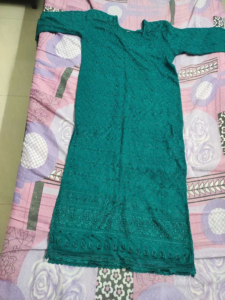 Peacock Green Chickankari Kurti