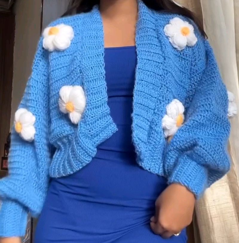 Pinteresty Sky Chonky Daisy Cardigan