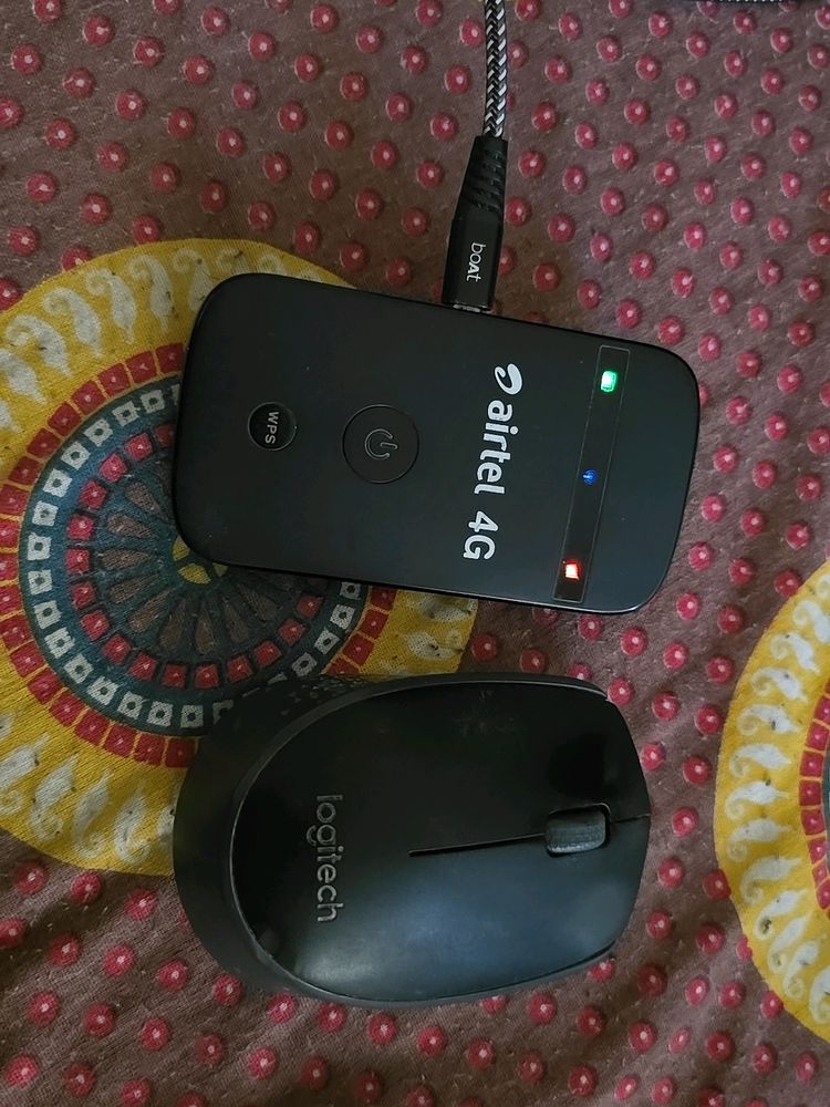 Airtel 4G Wifi Hotspot And Logitech Wireless Mouse