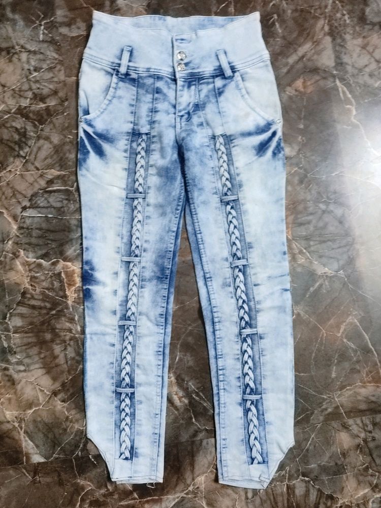 Blue Slight Cut Slit Jeans