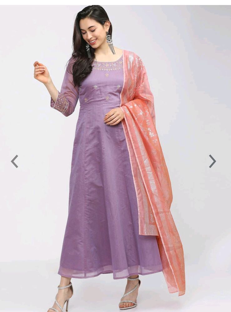 Chanderi Anarkali Kurti With Shawl