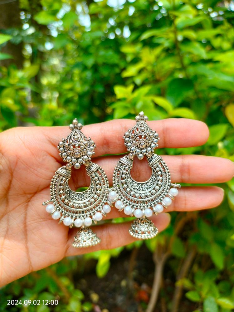 Trendy Silver Oxidized Hanging Earring