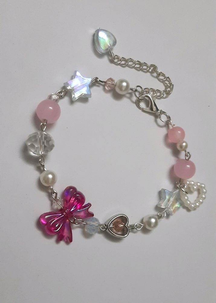 Pink Bow Beaded Bracelet