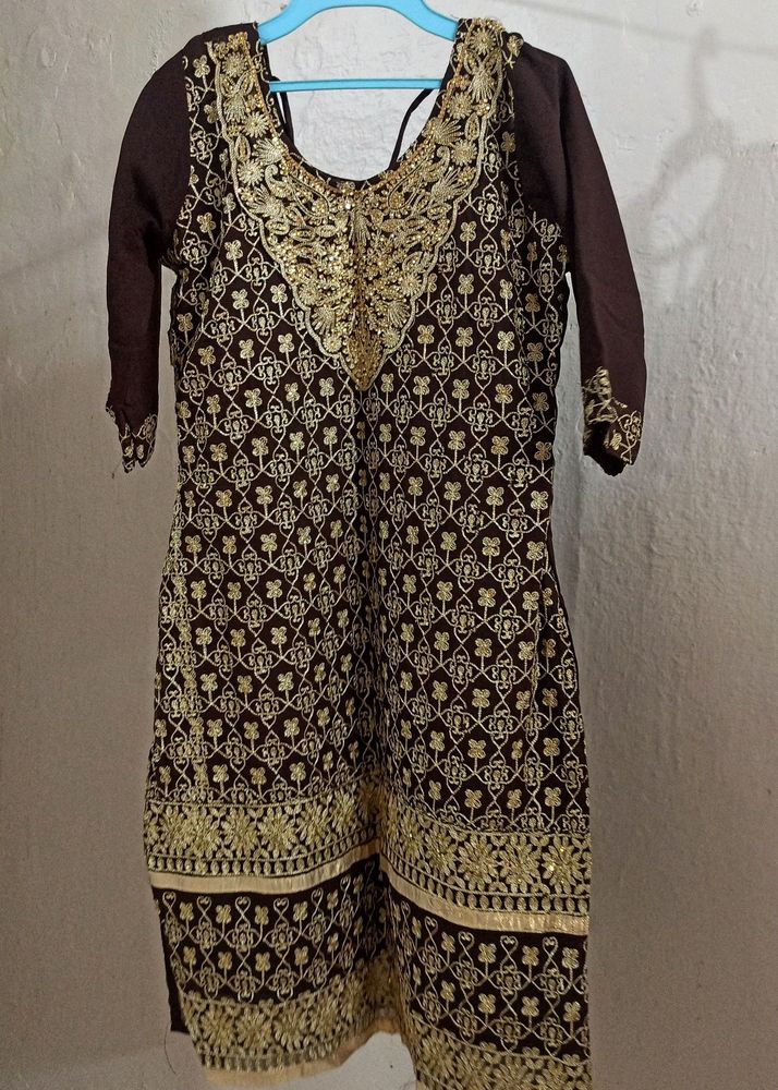 Brown Colour Embroidery Stone Work Dress