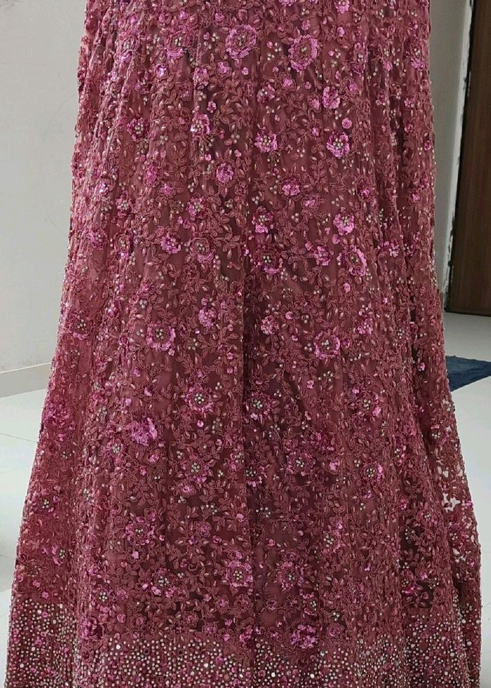 Heavy Work Front Or Back Rosegold Lehnga