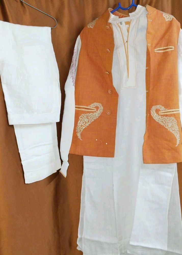 Kurta Pant With Sadri Hand Embroidery(lillon)