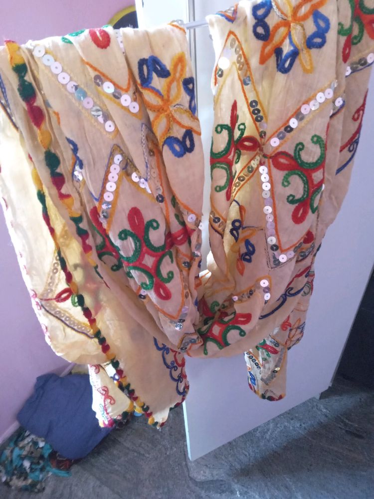 Dupatta Golden Mirror Work