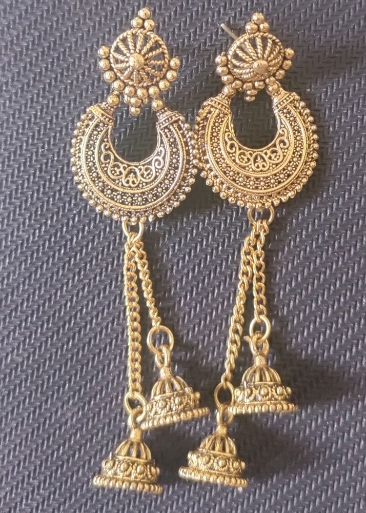 Golden Oxidised Chandbali With Latkan